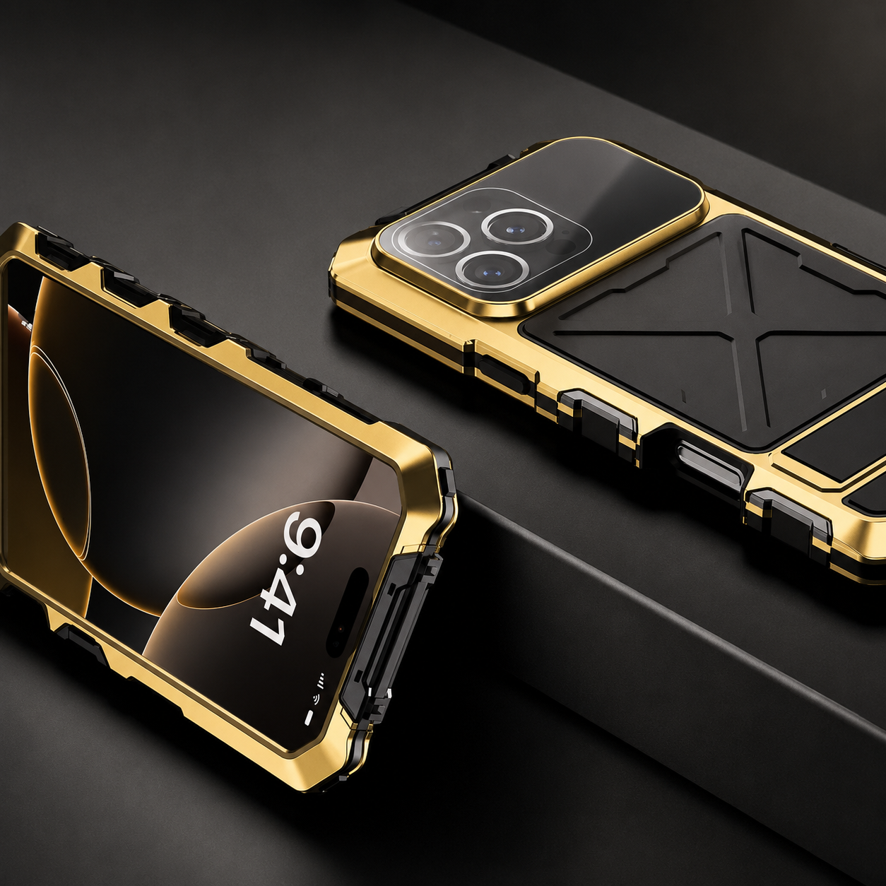 Premium iPhone Case Protective Cover Camera Lens Protection Shockproof Metal Bumper Anti Fall Silicone Bracket Rugged Armor Anti Scratch Edge Protection
