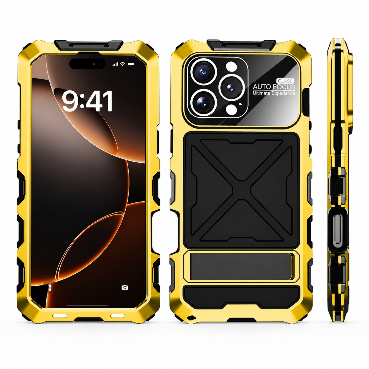 Premium iPhone Case Protective Cover Camera Lens Protection Shockproof Metal Bumper Anti Fall Silicone Bracket Rugged Armor Anti Scratch Edge Protection