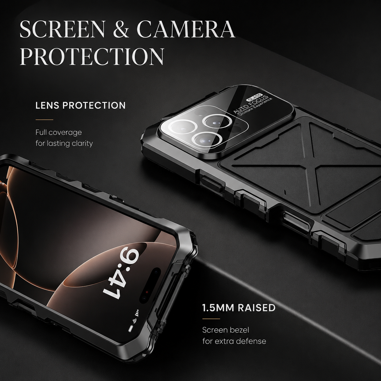 Premium iPhone Case Protective Cover Camera Lens Protection Shockproof Metal Bumper Anti Fall Silicone Bracket Rugged Armor Anti Scratch Edge Protection