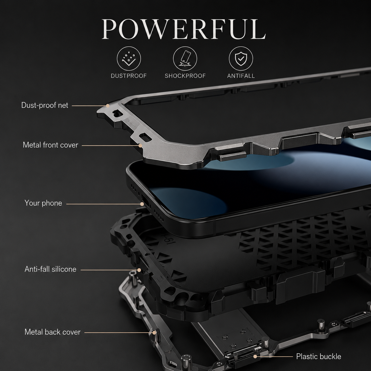 Premium iPhone Case Protective Cover Camera Lens Protection Shockproof Metal Bumper Anti Fall Silicone Bracket Rugged Armor Anti Scratch Edge Protection