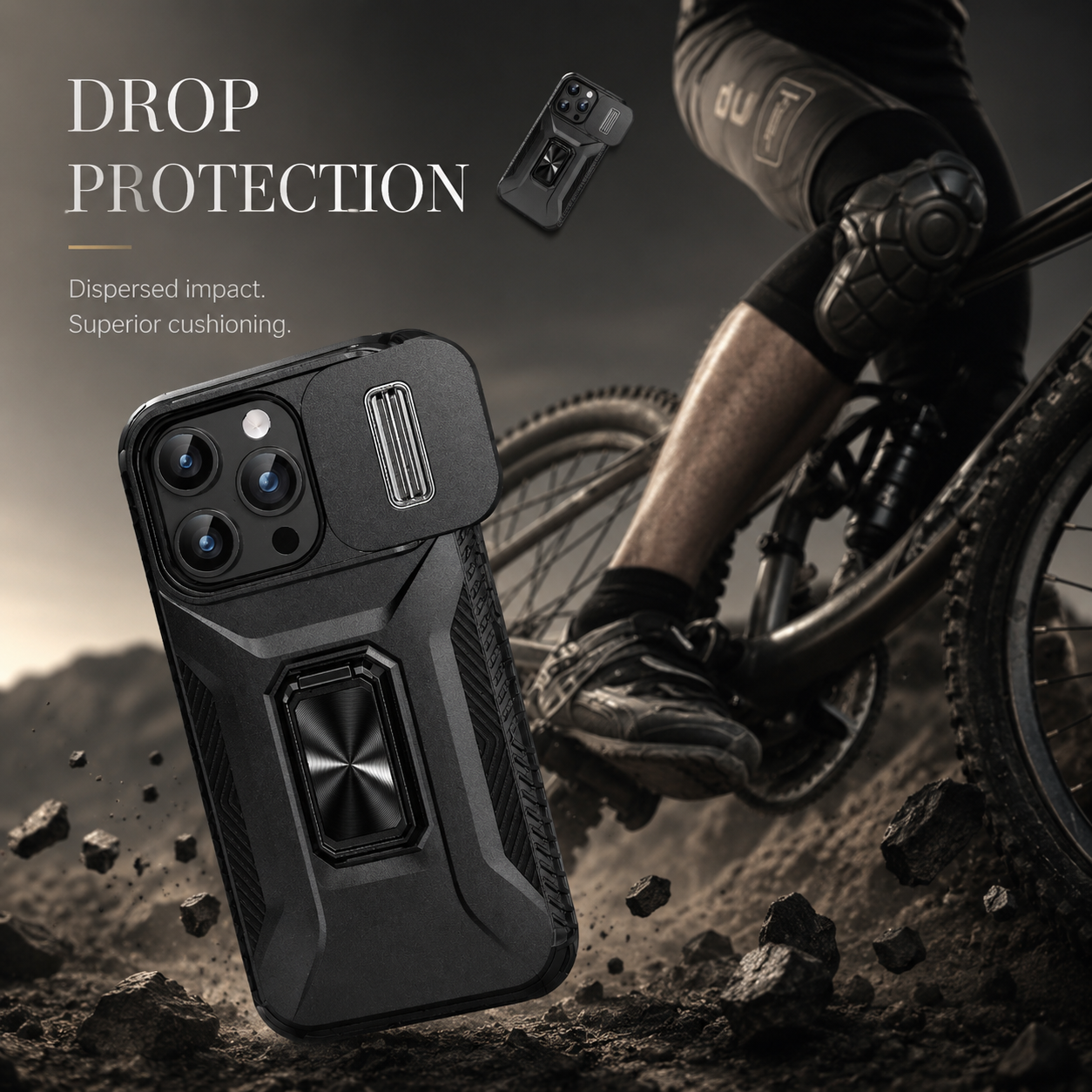 Premium iPhone Case Protective Cover Camera Lens Protection Shockproof Military Grade Kickstand Slide Camera Cover Anti Scratch Anti Slip Full Coverage