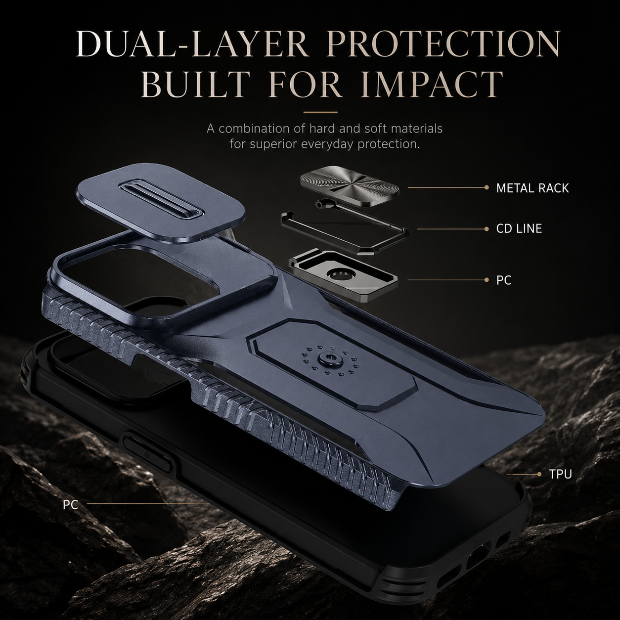 Premium iPhone Case Protective Cover Camera Lens Protection Shockproof Military Grade Kickstand Slide Camera Cover Anti Scratch Anti Slip Full Coverage