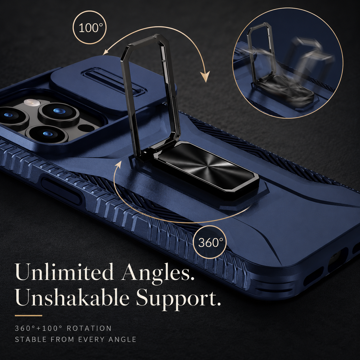 Premium iPhone Case Protective Cover Camera Lens Protection Shockproof Military Grade Kickstand Slide Camera Cover Anti Scratch Anti Slip Full Coverage