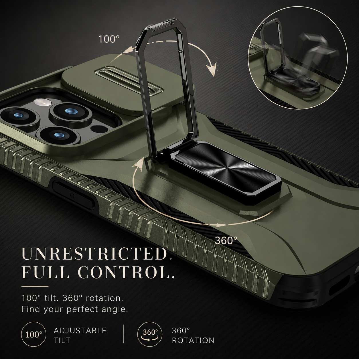 Premium iPhone Case Protective Cover Camera Lens Protection Shockproof Military Grade Kickstand Slide Camera Cover Anti Scratch Anti Slip Full Coverage