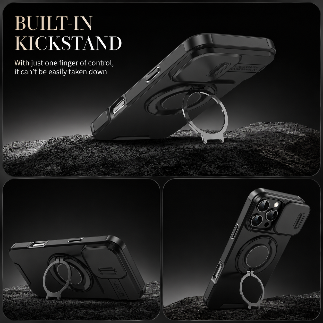 Premium iPhone Case Protective Cover Camera Lens Protection Shockproof Rugged Armor Magnetic Bracket Stand Anti Fingerprint Anti Scratch Full Coverage