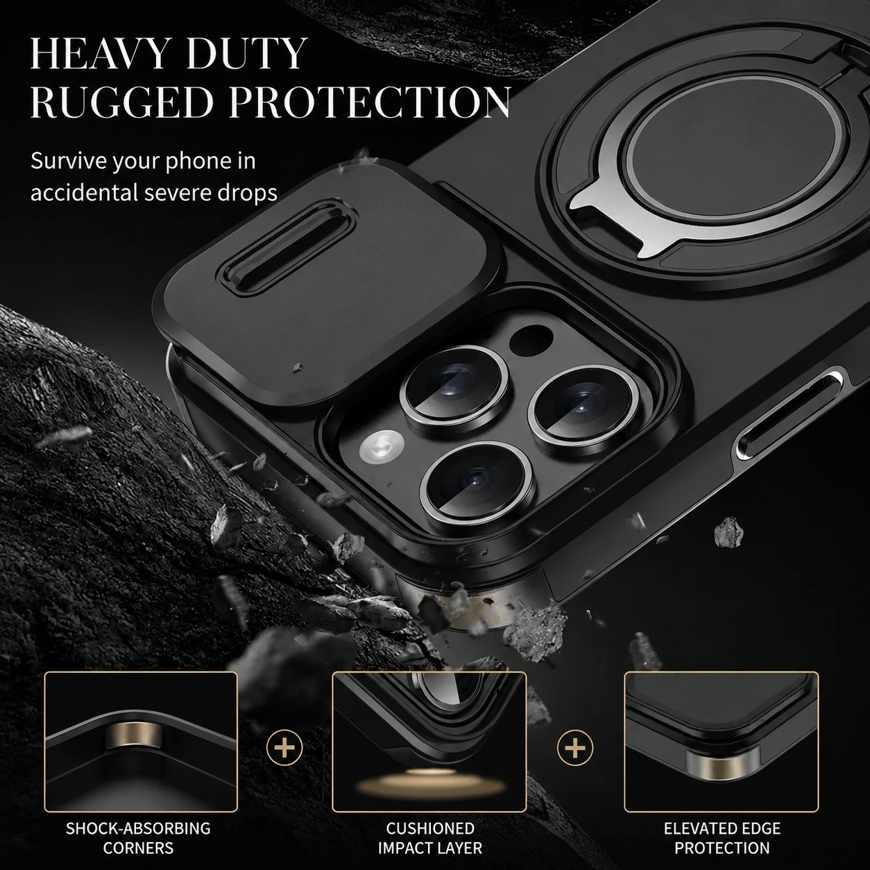 Premium iPhone Case Protective Cover Camera Lens Protection Shockproof Rugged Armor Magnetic Bracket Stand Anti Fingerprint Anti Scratch Full Coverage
