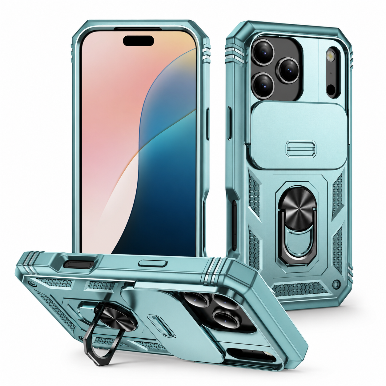 Premium iPhone Case Protective Cover Camera Lens Protection Shockproof Sliding Camera Cover 360 Rotating Kickstand Heavy Duty Anti Scratch Full Coverage