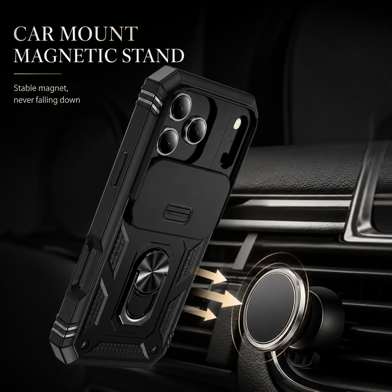 Premium iPhone Case Protective Cover Camera Lens Protection Shockproof Sliding Camera Cover 360 Rotating Kickstand Heavy Duty Anti Scratch Full Coverage