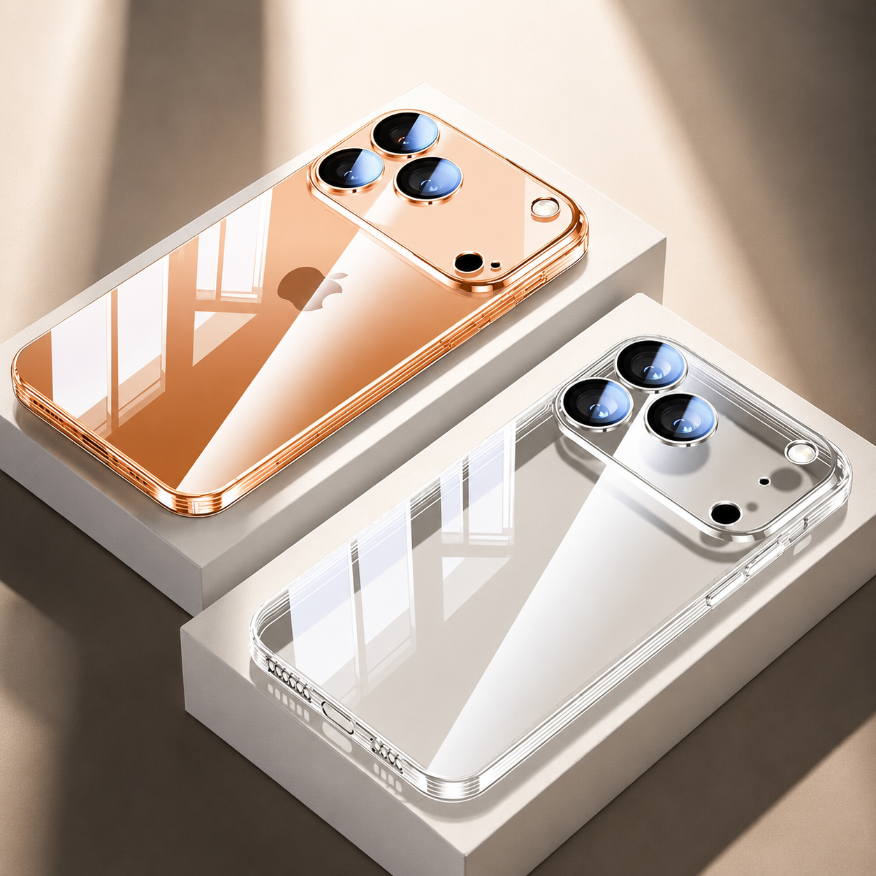Premium iPhone Case Protective Cover Camera Lens Protection Shockproof Ultra Thin Transparent TPU Plating Anti Fingerprint Anti Scratch Full Coverage