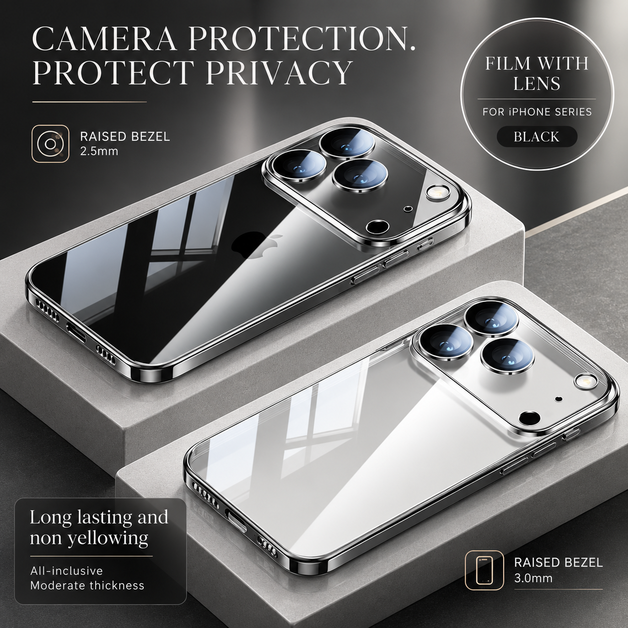 Premium iPhone Case Protective Cover Camera Lens Protection Shockproof Ultra Thin Transparent TPU Plating Anti Fingerprint Anti Scratch Full Coverage