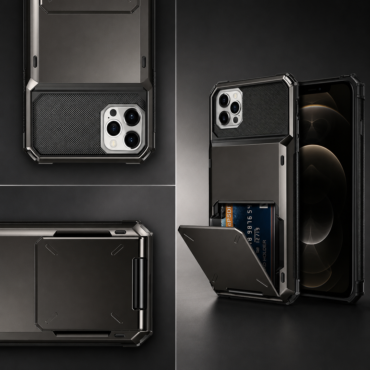 Premium iPhone Case Protective Cover Camera Lens Protection Shockproof Wallet Cover Hidden Card Holder Dual Layer Armor Anti Scratch Full Coverage