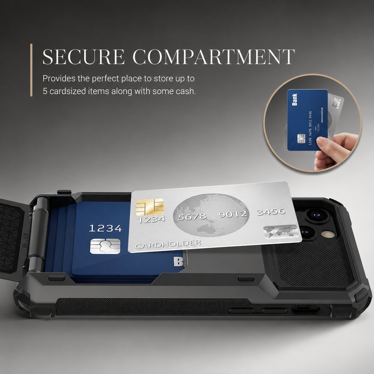Premium iPhone Case Protective Cover Camera Lens Protection Shockproof Wallet Cover Hidden Card Holder Dual Layer Armor Anti Scratch Full Coverage