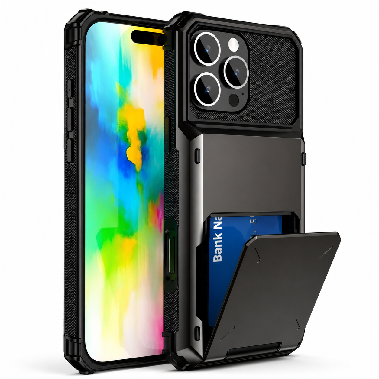 Premium iPhone Case Protective Cover Camera Lens Protection Shockproof Wallet Cover Hidden Card Holder Dual Layer Armor Anti Scratch Full Coverage