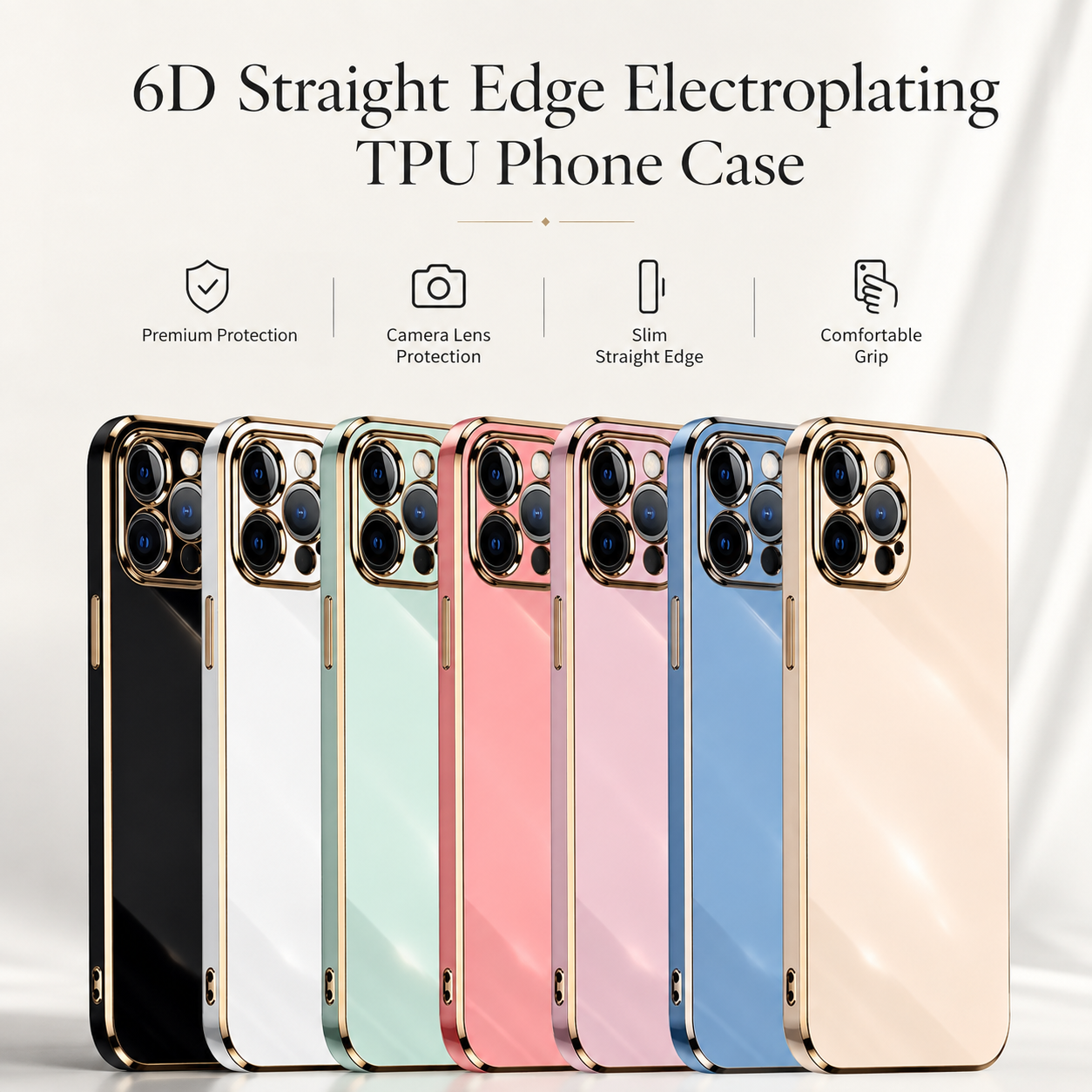 Premium iPhone Case Protective Cover Camera Lens Protection Soft Silicone Plated Frame Anti Fingerprint Anti Scratch Slim Lightweight Full Coverage