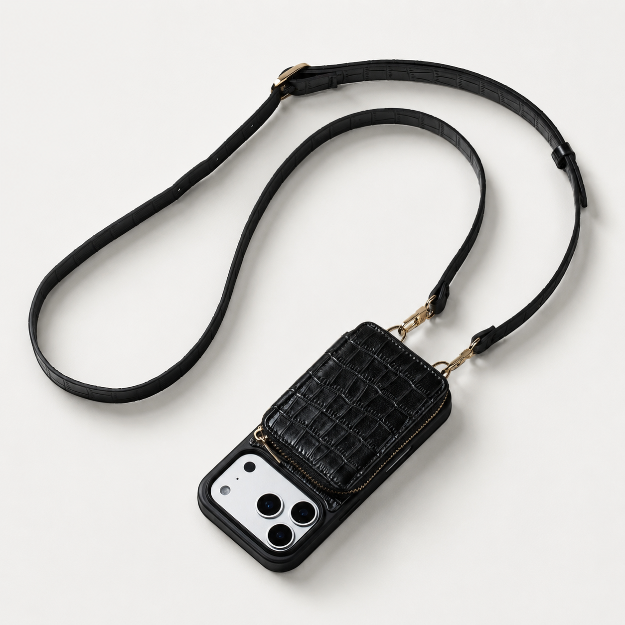 Premium iPhone Case Protective Wallet Cover Camera Lens Protection Crocodile Pattern Leather Crossbody Lanyard Card Holder Anti Fingerprint Slim Fit