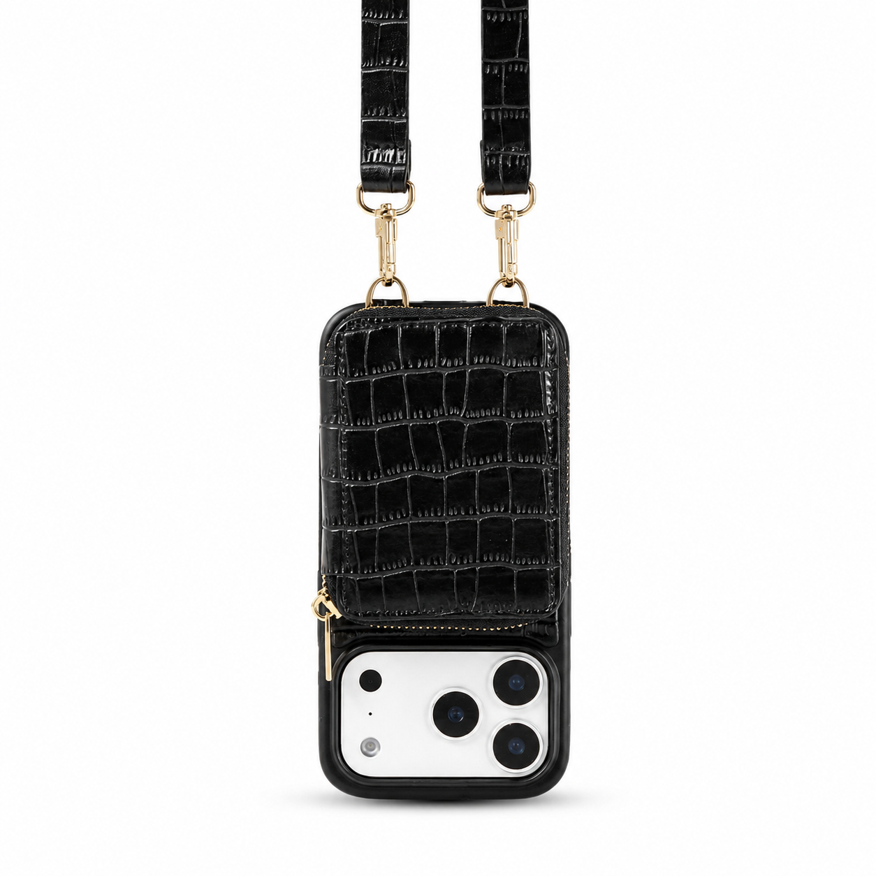 Premium iPhone Case Protective Wallet Cover Camera Lens Protection Crocodile Pattern Leather Crossbody Lanyard Card Holder Anti Fingerprint Slim Fit
