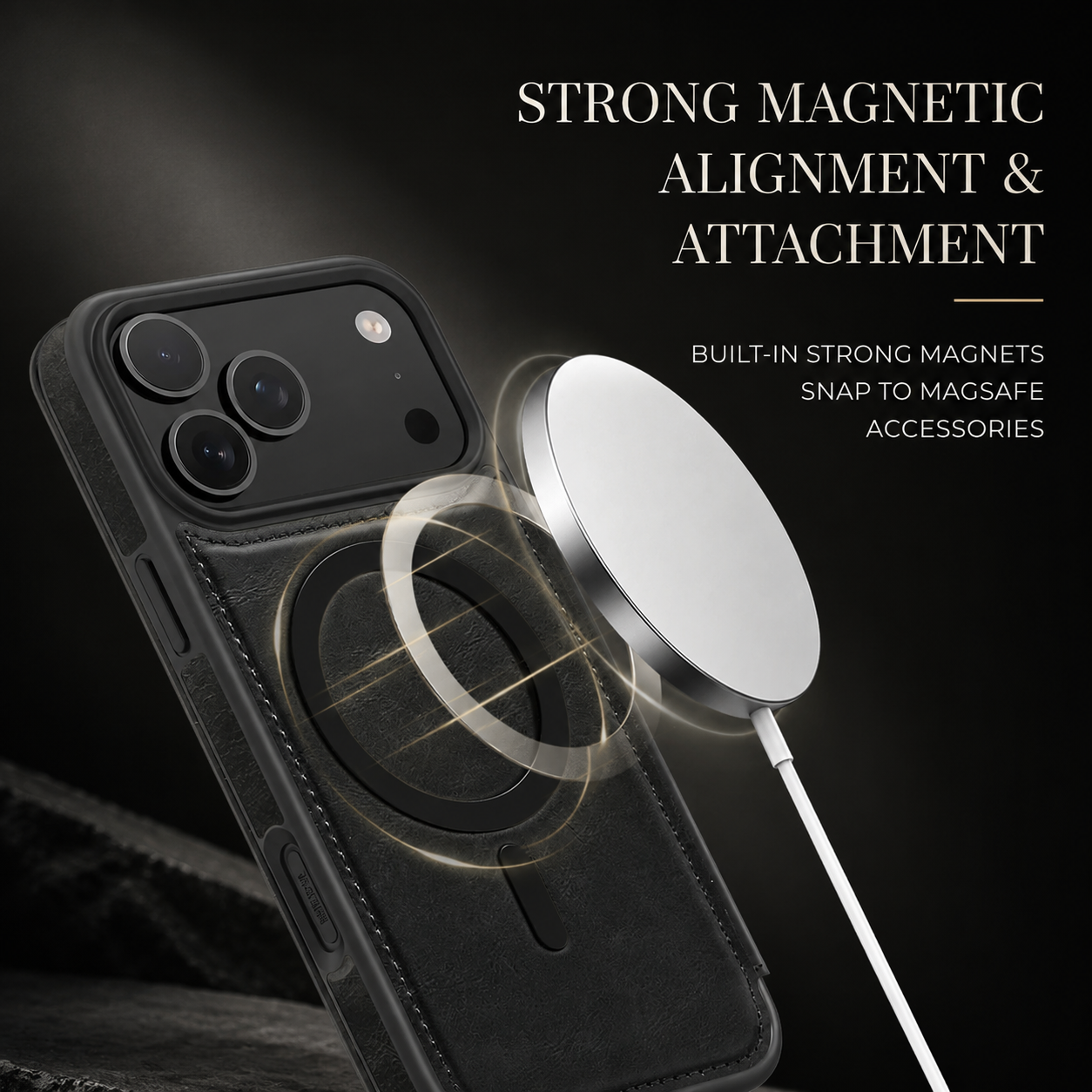 Premium iPhone Case RFID Blocking Leather Wallet Cover MagSafe Compatible Kickstand Card Holder Shockproof Protective Flip Case Wireless Charging