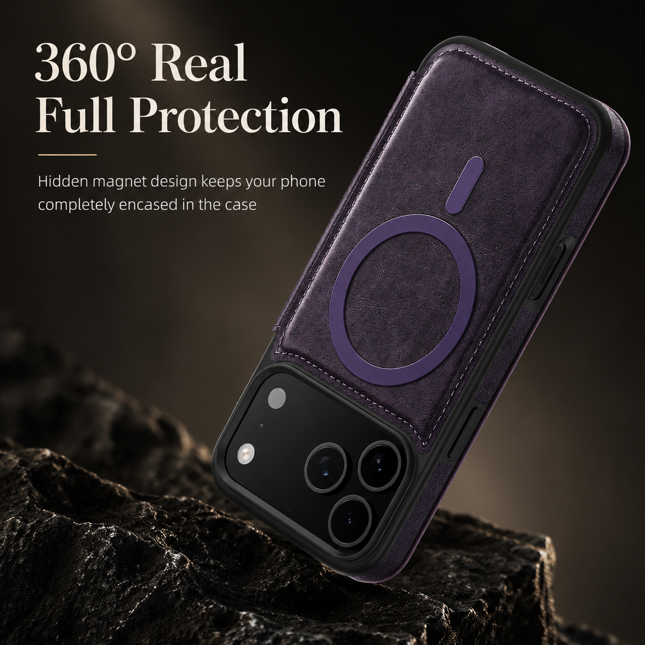 Premium iPhone Case RFID Blocking Leather Wallet Cover MagSafe Compatible Kickstand Card Holder Shockproof Protective Flip Case Wireless Charging