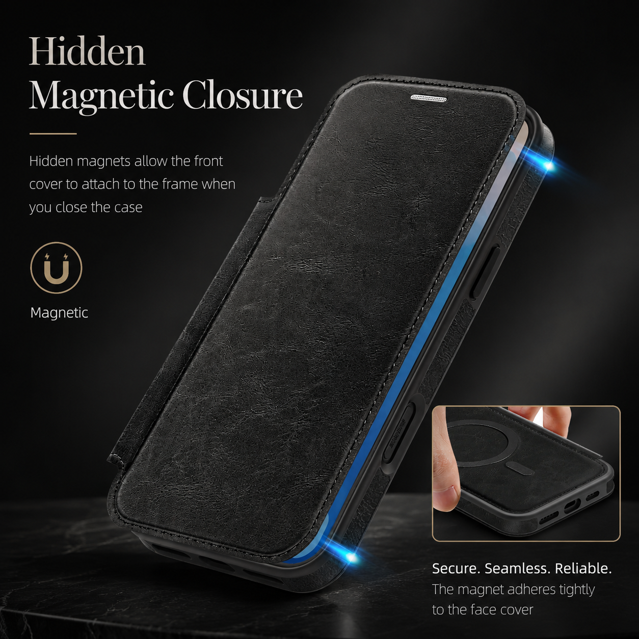 Premium iPhone Case RFID Blocking Leather Wallet Cover MagSafe Compatible Kickstand Card Holder Shockproof Protective Flip Case Wireless Charging