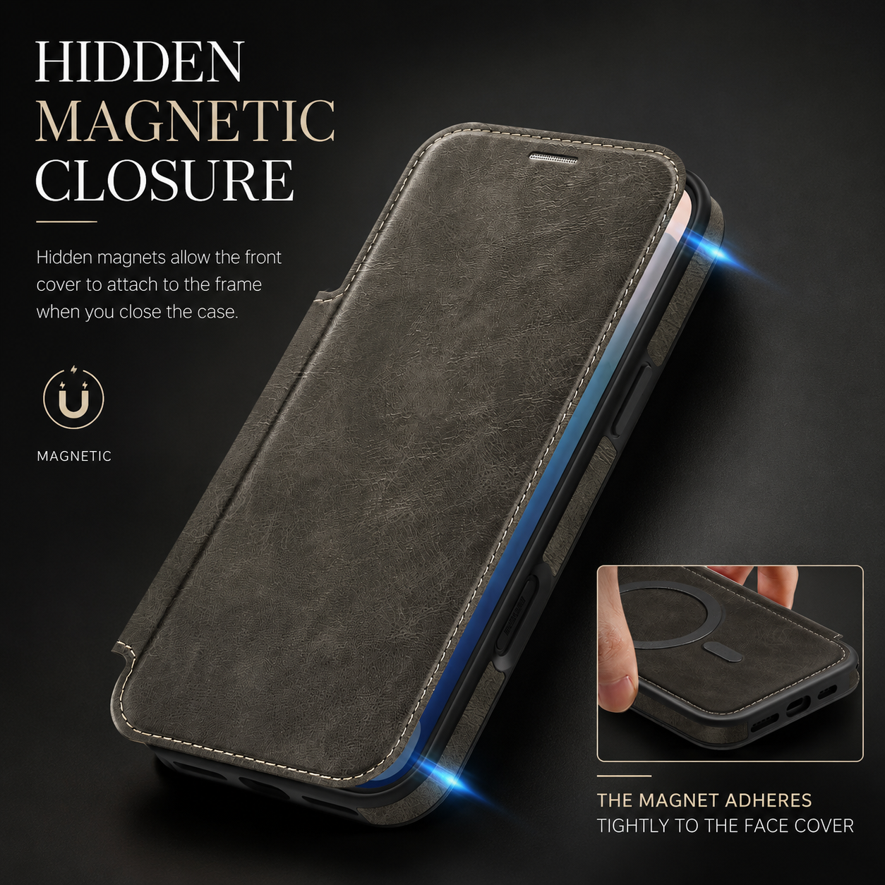 Premium iPhone Case RFID Blocking Leather Wallet Cover MagSafe Compatible Kickstand Card Holder Shockproof Protective Flip Case Wireless Charging