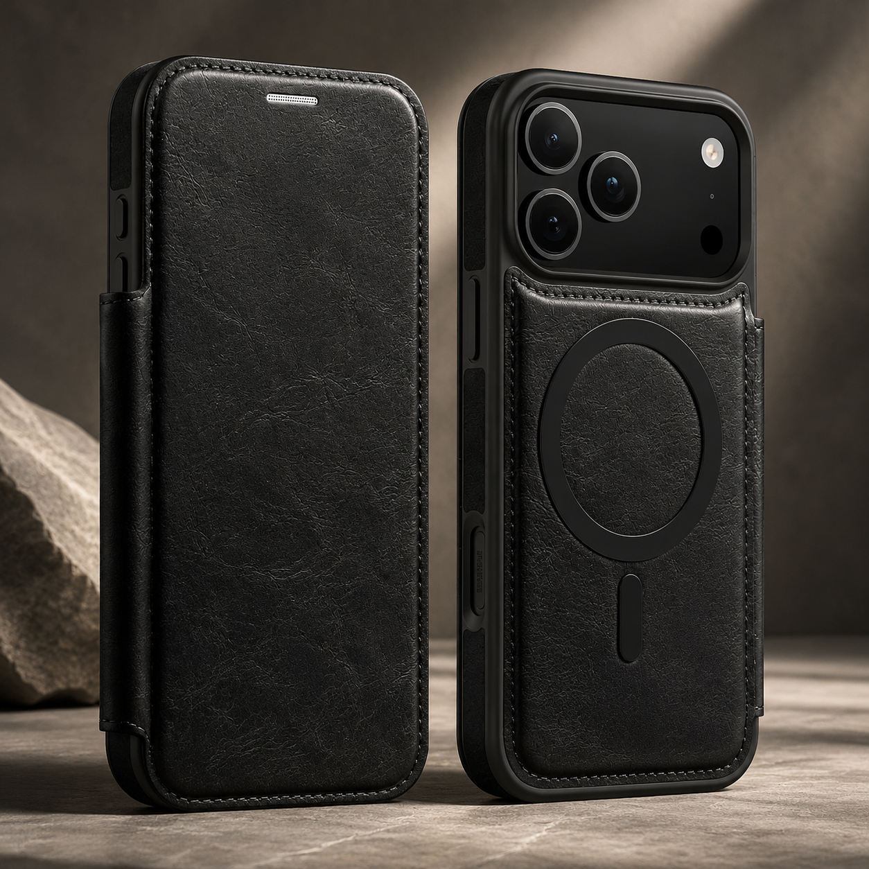 Premium iPhone Case RFID Blocking Leather Wallet Cover MagSafe Compatible Kickstand Card Holder Shockproof Protective Flip Case Wireless Charging