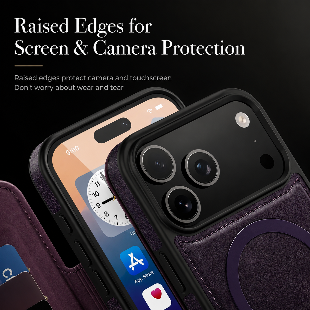Premium iPhone Case RFID Blocking Leather Wallet Cover MagSafe Compatible Kickstand Card Holder Shockproof Protective Flip Case Wireless Charging