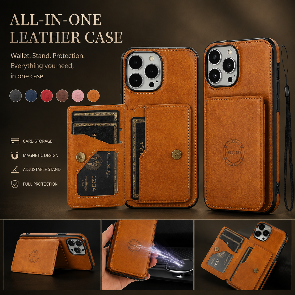Premium iPhone Case RFID Blocking Magnetic Leather Wallet Cover Card Holder Camera Lens Protection Shockproof Anti Scratch Full Coverage