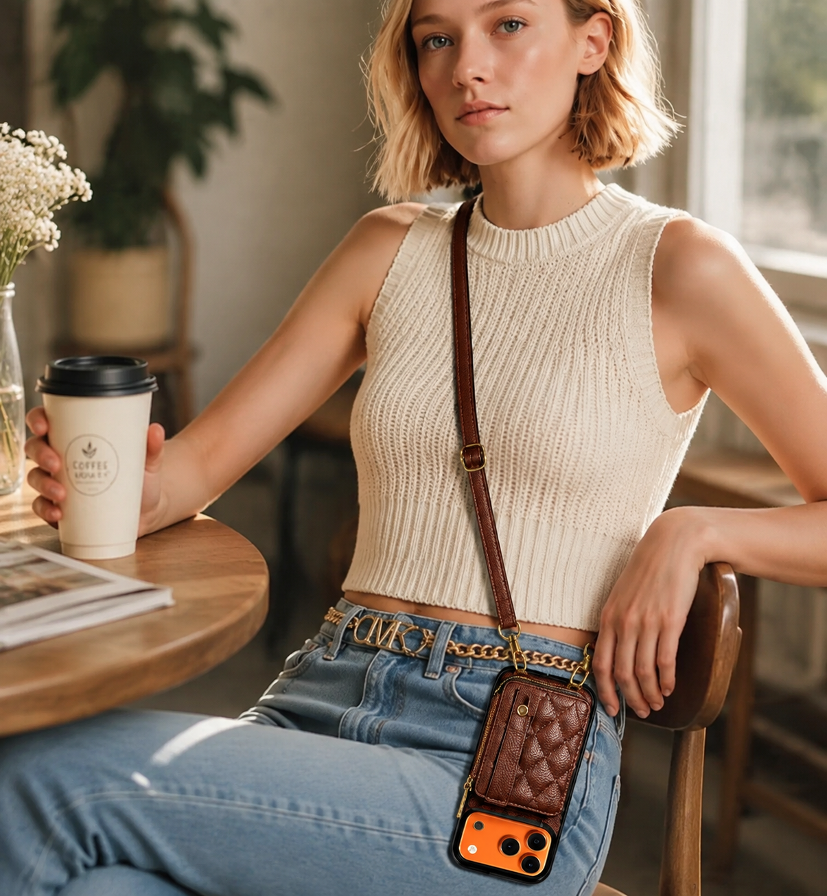 Premium iPhone Case RFID Blocking PU Leather Wallet Cover Crossbody Shoulder Strap Wrist Strap Card Holder Shockproof Protective Design