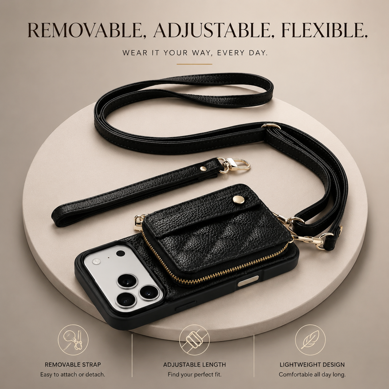 Premium iPhone Case RFID Blocking PU Leather Wallet Cover Crossbody Shoulder Strap Wrist Strap Card Holder Shockproof Protective Design