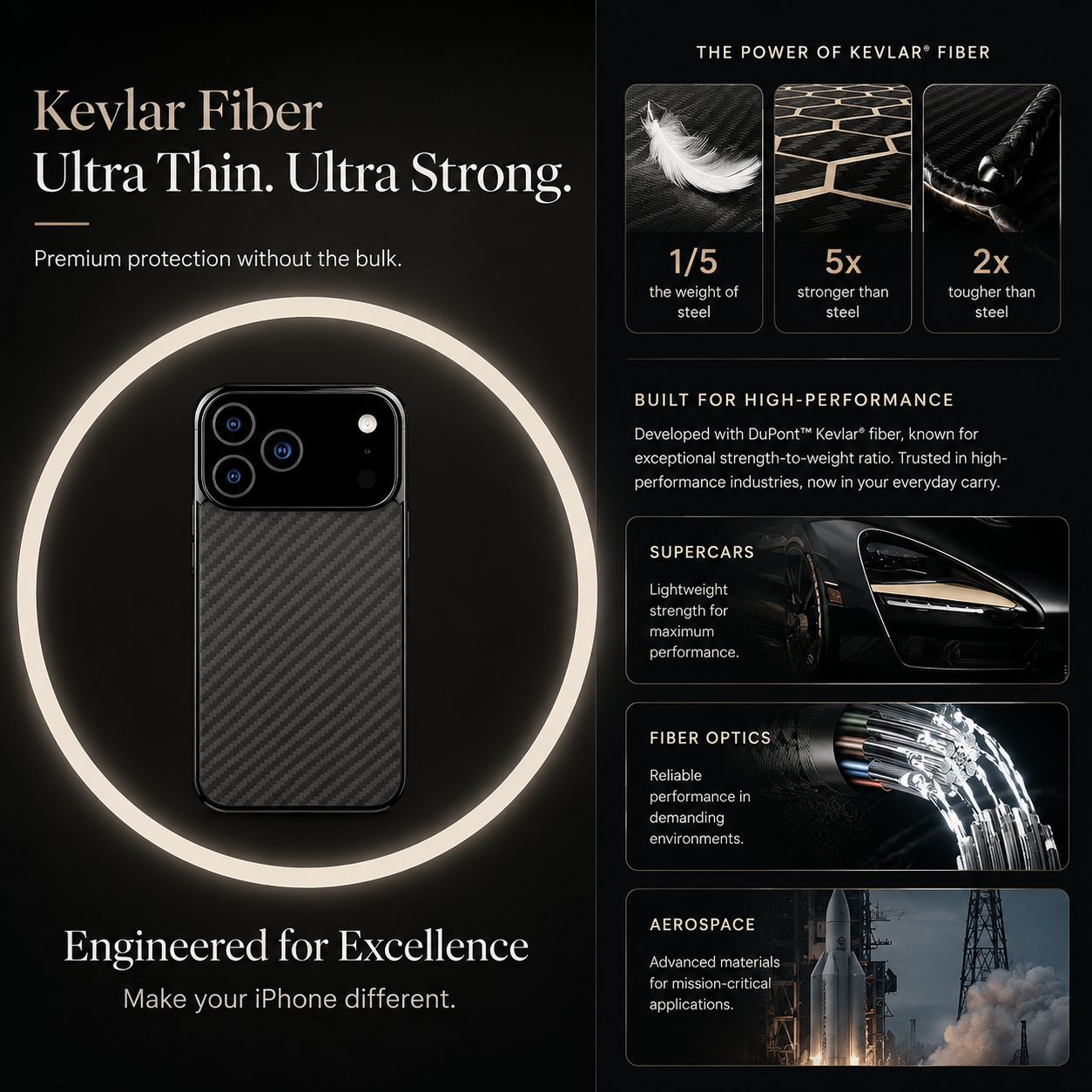 Premium iPhone Case Real Aramid Fiber Magnetic Protective Cover MagSafe Compatible Wireless Charging Ultra Thin Scratch Resistant Full Coverage