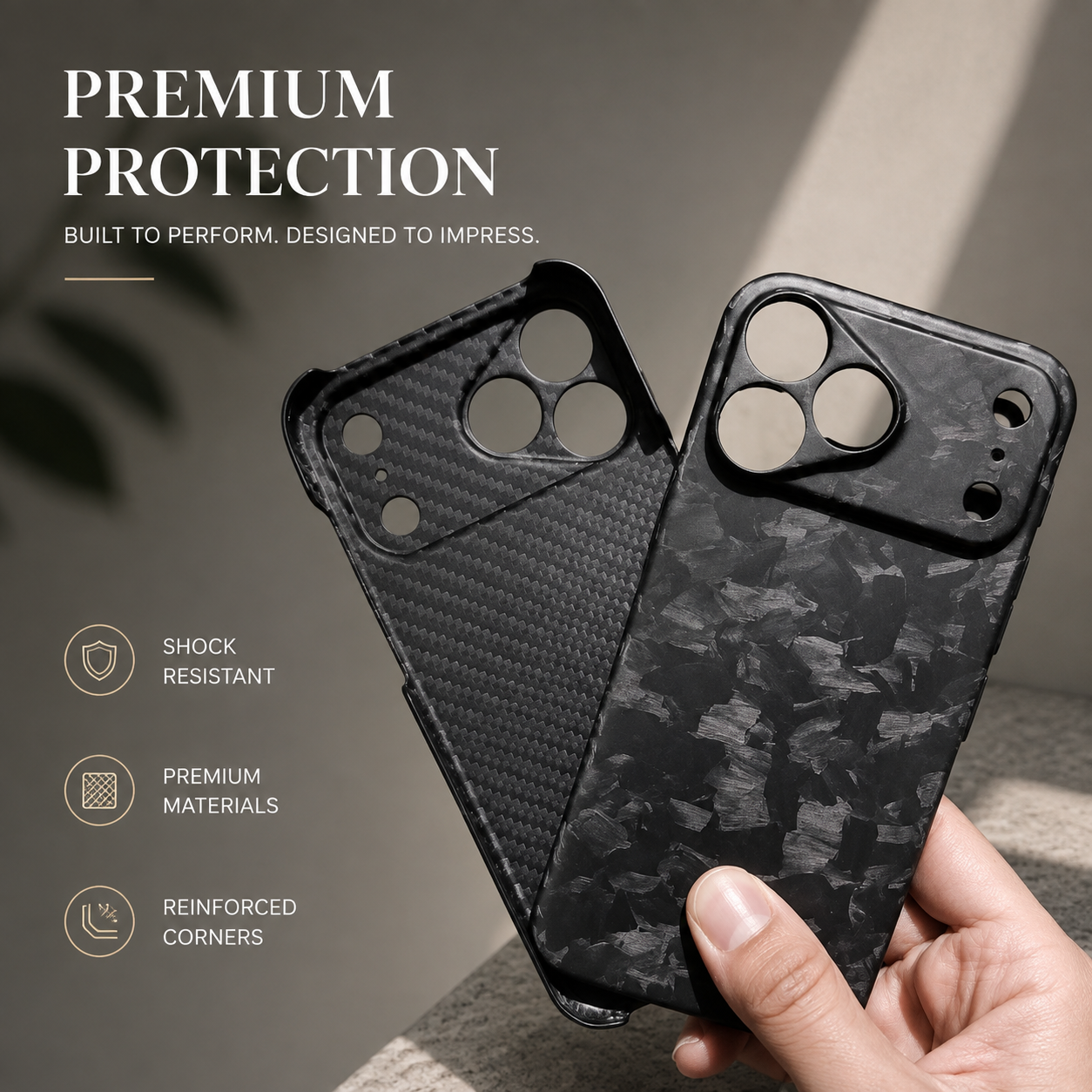 Premium iPhone Case Real Forged Carbon Fiber Cover Matte Glossy Finish Camera Lens Protection Anti Fingerprint Non Slip Slim Protective Design