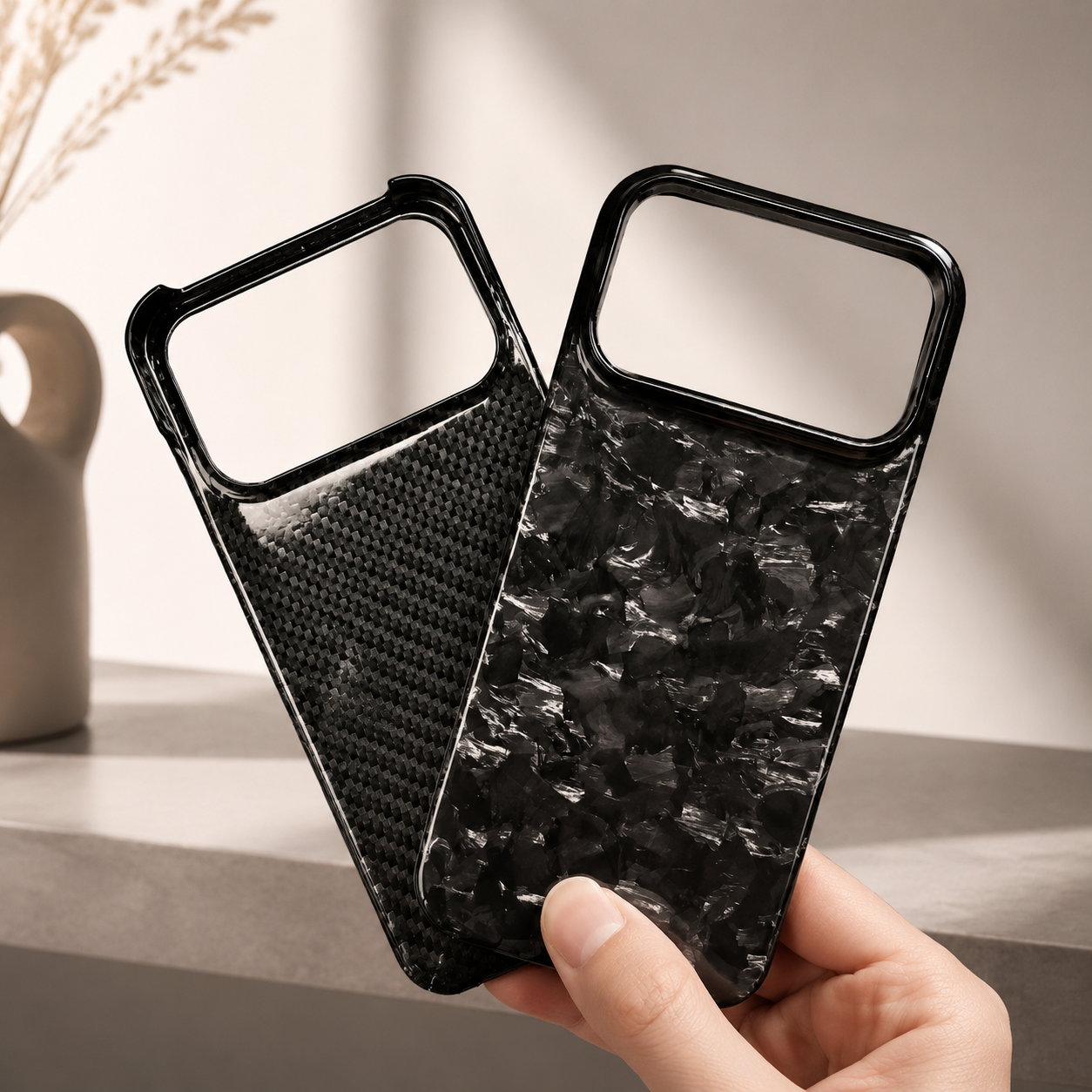 Premium iPhone Case Real Forged Carbon Fiber Cover Matte Glossy Finish Camera Lens Protection Anti Fingerprint Non Slip Slim Protective Design
