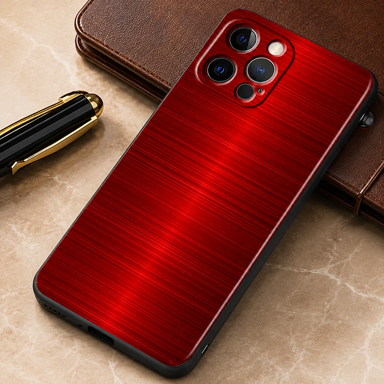 Premium iPhone Case Red Blue Metal TPU Cover Seawater Texture Shockproof Slim Protective Case Stylish Lightweight Design