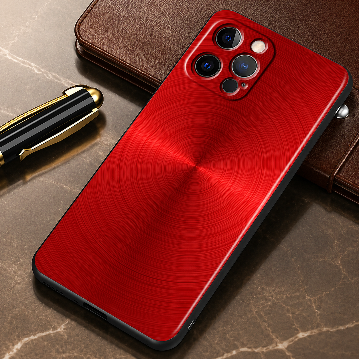 Premium iPhone Case Red Blue Metal TPU Cover Seawater Texture Shockproof Slim Protective Case Stylish Lightweight Design
