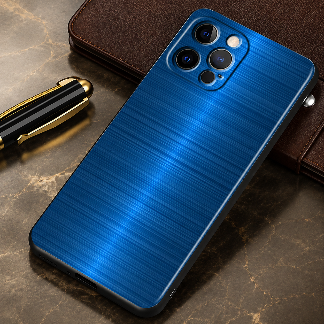 Premium iPhone Case Red Blue Metal TPU Cover Seawater Texture Shockproof Slim Protective Case Stylish Lightweight Design
