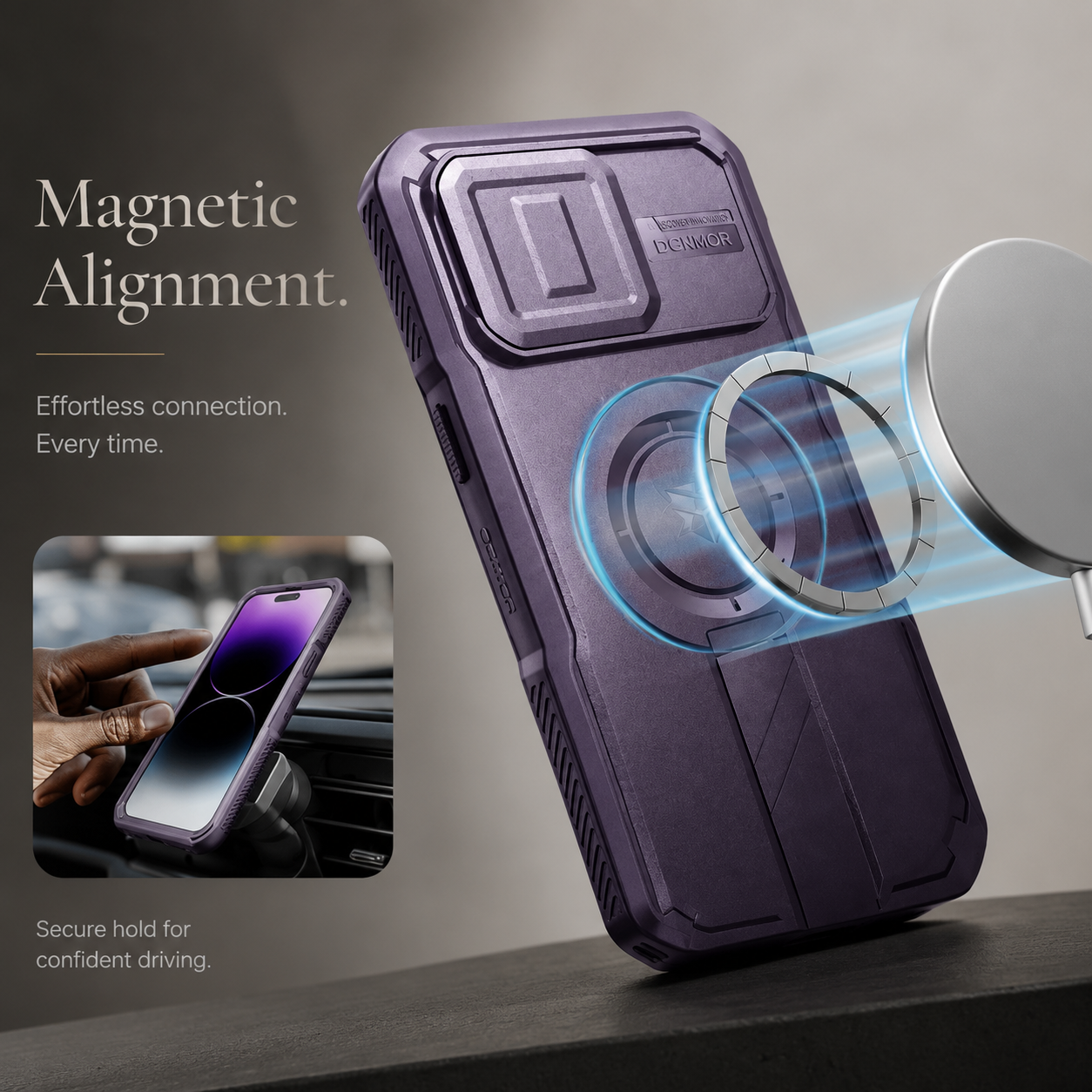 Premium iPhone Case Rugged Kickstand Cover MagSafe Compatible Shockproof Magnetic Protective Case Camera Lens Screen Protection Full Coverage Design