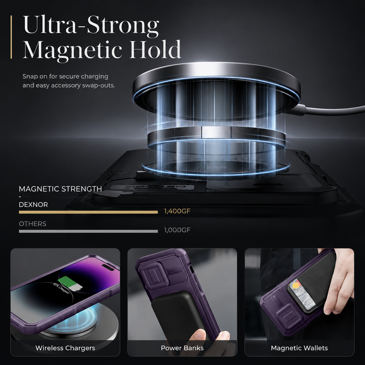 Premium iPhone Case Rugged Kickstand Cover MagSafe Compatible Shockproof Magnetic Protective Case Camera Lens Screen Protection Full Coverage Design