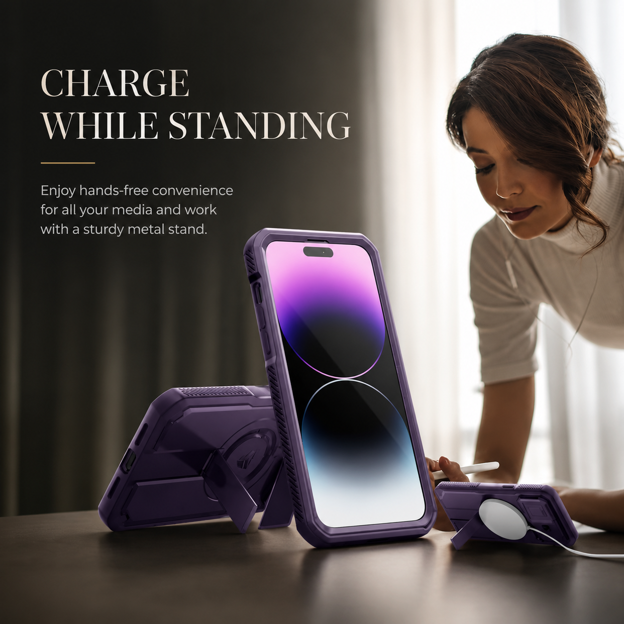 Premium iPhone Case Rugged Kickstand Cover MagSafe Compatible Shockproof Magnetic Protective Case Camera Lens Screen Protection Full Coverage Design