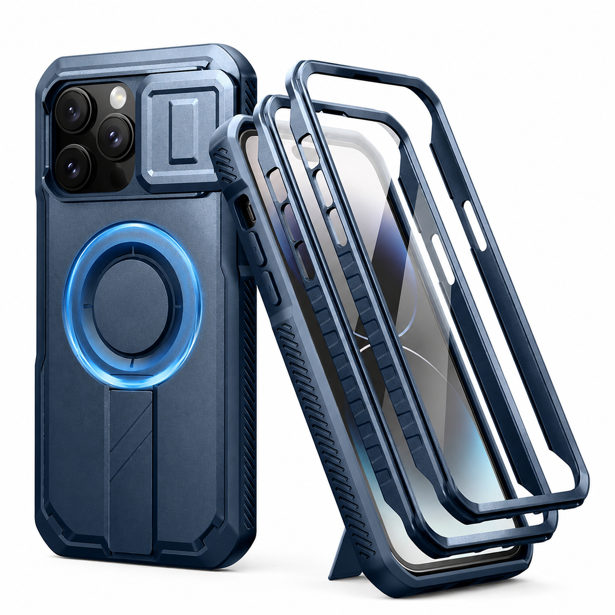 Premium iPhone Case Rugged Kickstand Cover MagSafe Compatible Shockproof Magnetic Protective Case Camera Lens Screen Protection Full Coverage Design