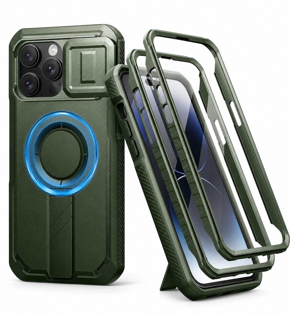 Premium iPhone Case Rugged Kickstand Cover MagSafe Compatible Shockproof Magnetic Protective Case Camera Lens Screen Protection Full Coverage Design