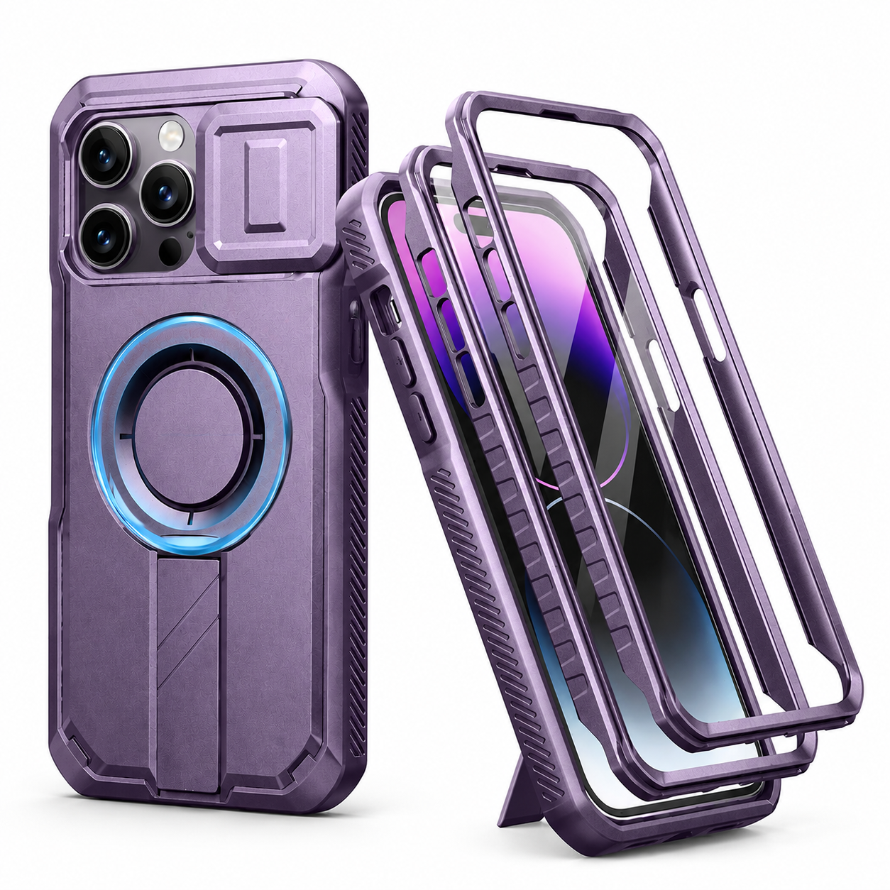 Premium iPhone Case Rugged Kickstand Cover MagSafe Compatible Shockproof Magnetic Protective Case Camera Lens Screen Protection Full Coverage Design