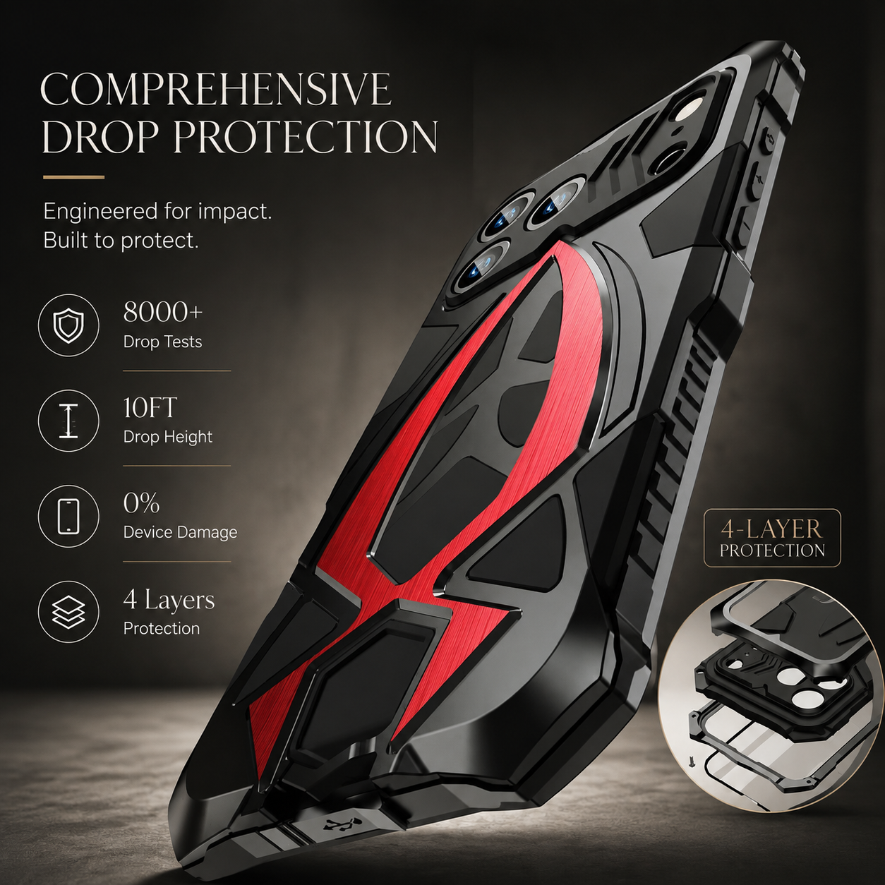 Premium iPhone Case Rugged Metal Frame Armor Shockproof Protective Cover Camera Lens Protection Anti Scratch Dustproof Full Edge Defense Design