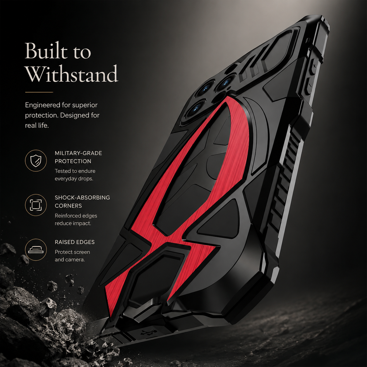 Premium iPhone Case Rugged Metal Frame Armor Shockproof Protective Cover Camera Lens Protection Anti Scratch Dustproof Full Edge Defense Design