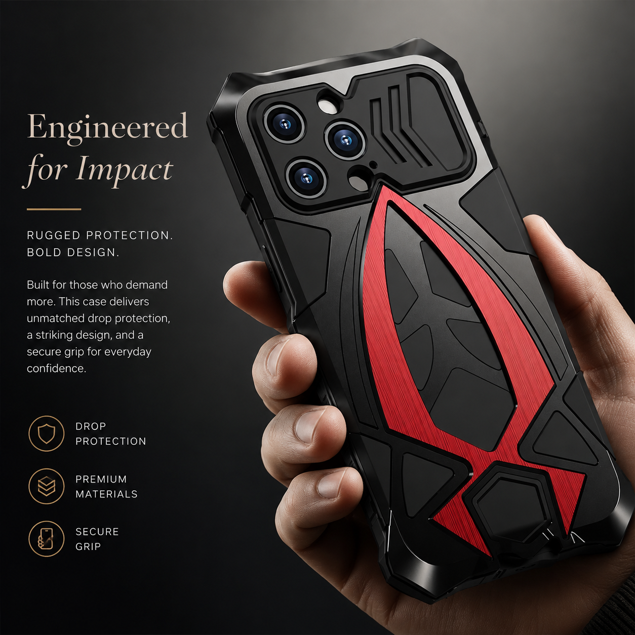 Premium iPhone Case Rugged Metal Frame Armor Shockproof Protective Cover Camera Lens Protection Anti Scratch Dustproof Full Edge Defense Design