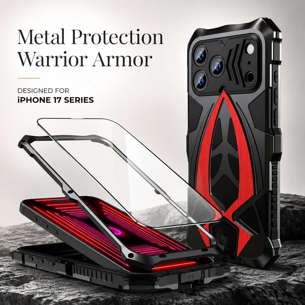 Premium iPhone Case Rugged Metal Frame Armor Shockproof Protective Cover Camera Lens Protection Anti Scratch Dustproof Full Edge Defense Design