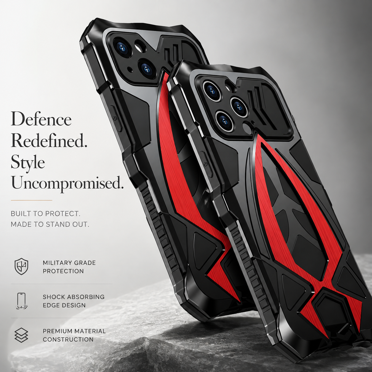 Premium iPhone Case Rugged Metal Frame Armor Shockproof Protective Cover Camera Lens Protection Anti Scratch Dustproof Full Edge Defense Design