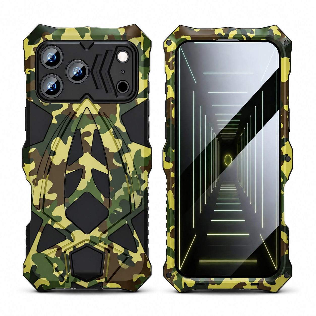 Premium iPhone Case Rugged Metal Frame Armor Shockproof Protective Cover Camera Lens Protection Anti Scratch Dustproof Full Edge Defense Design