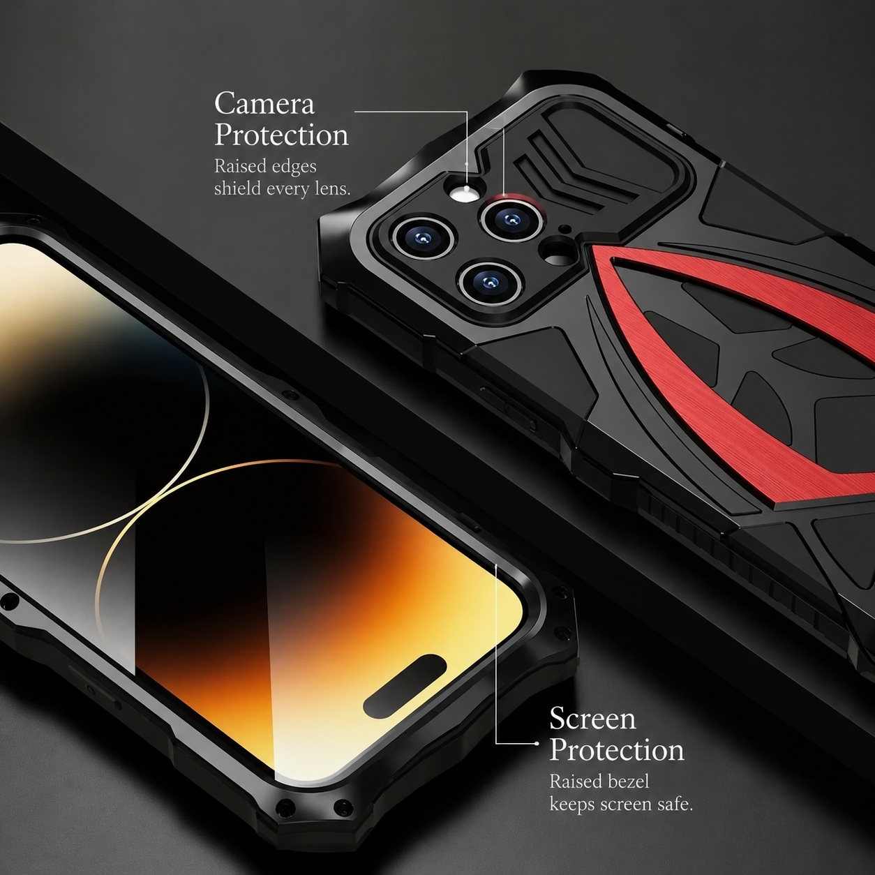 Premium iPhone Case Rugged Metal Frame Armor Shockproof Protective Cover Camera Lens Protection Anti Scratch Dustproof Full Edge Defense Design