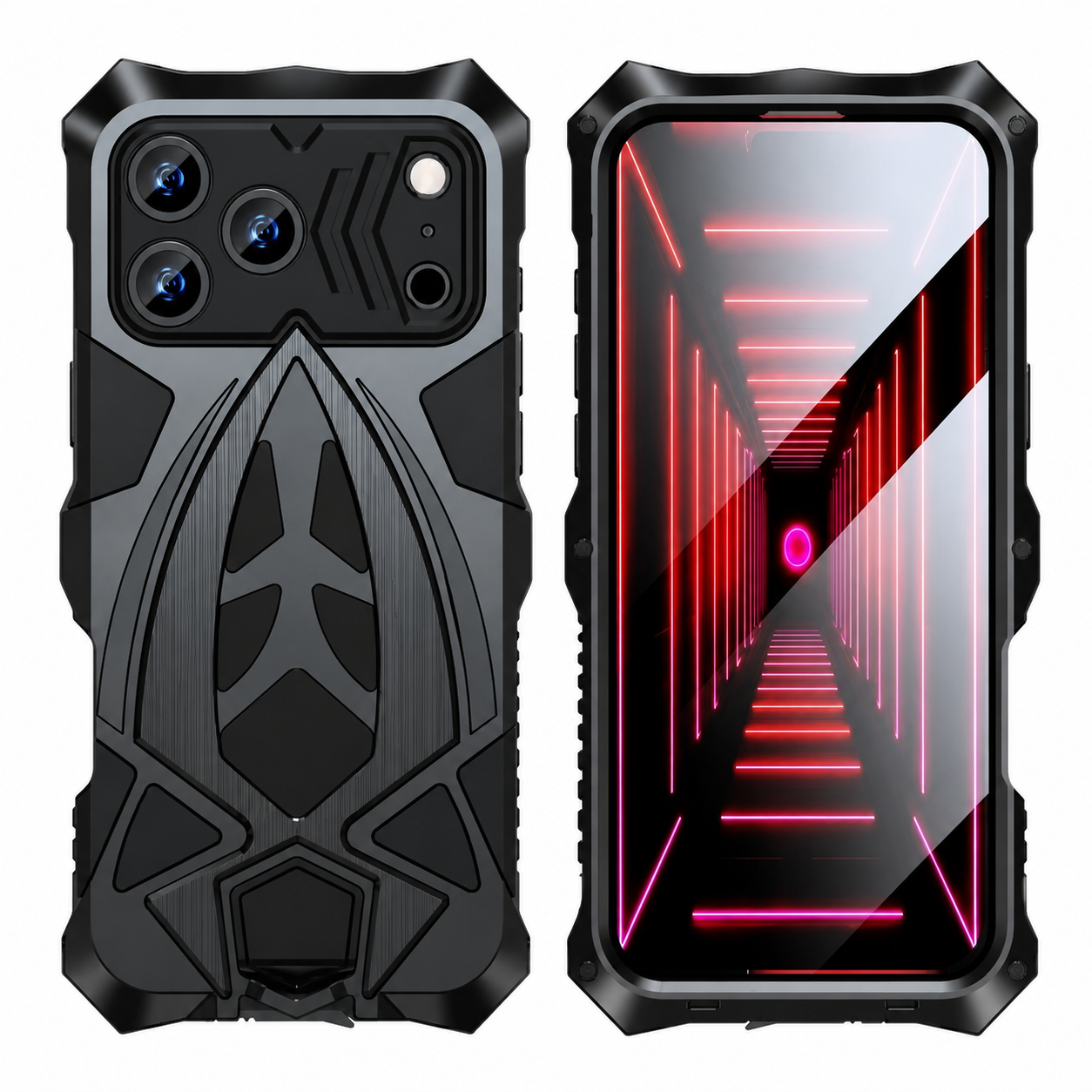 Premium iPhone Case Rugged Metal Frame Armor Shockproof Protective Cover Camera Lens Protection Anti Scratch Dustproof Full Edge Defense Design