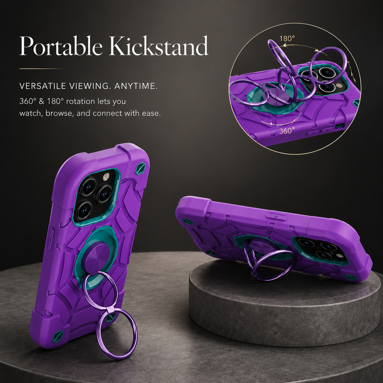 Premium iPhone Case Rugged Military Grade Protective Cover Dual Layer Shockproof Armor Ring Holder Magnetic Car Mount Compatible Full Body Protection Design